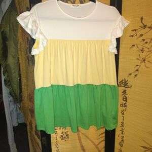 Colorful Kids Dress with Ruffle Sleeves